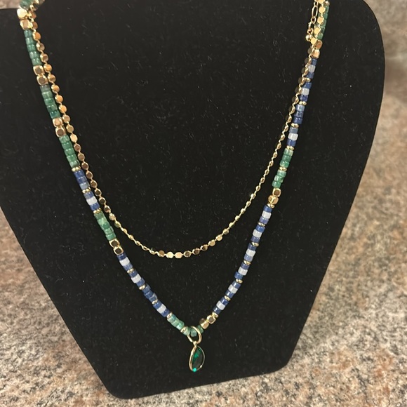 NWT Belk 2 Piece Elegant Necklace Set- one Green/Blue/Gold and one Gold. - Picture 4 of 7